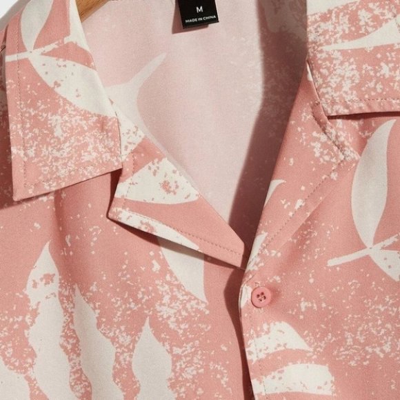 Orange Vacation Style Men's Plants Notched Shirt - Picture 3 of 4